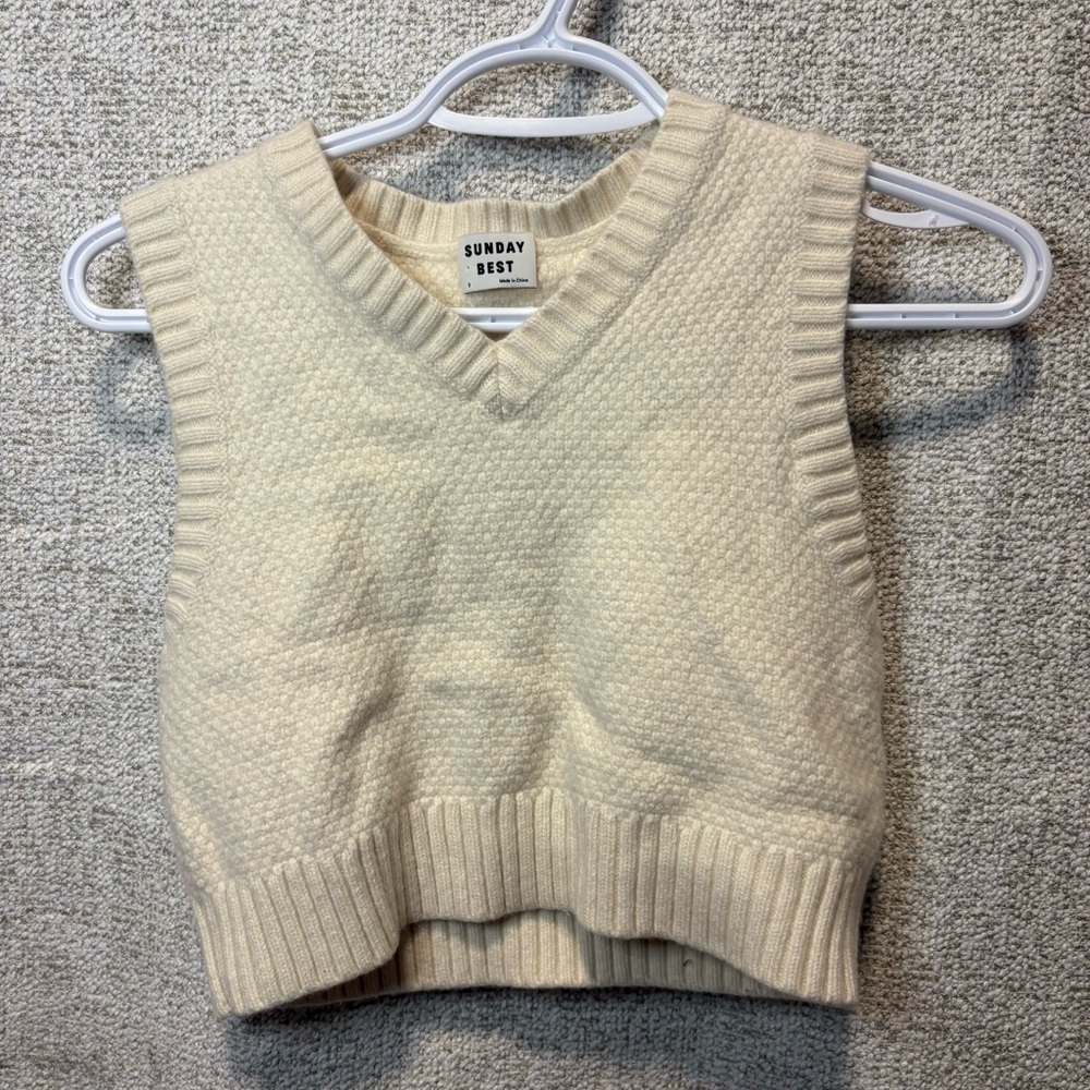 Sunday Best, Cream Merino Wool Knit Sweater Vest